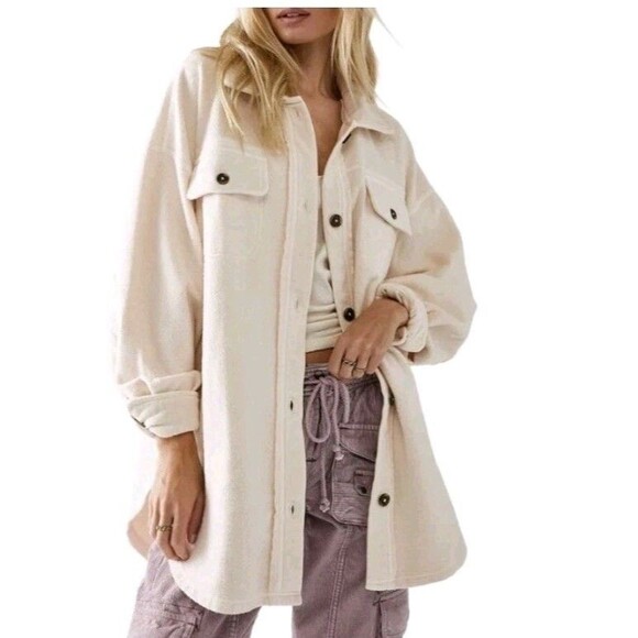 Free People Jackets & Blazers - Free People We The Free Ruby Jacket In Champagne Dreams Size M Distressed Ovsize